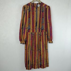 Vintage 80s Andrea Gayle Women's Multicolored Geometric Plus Size Dress Size 14